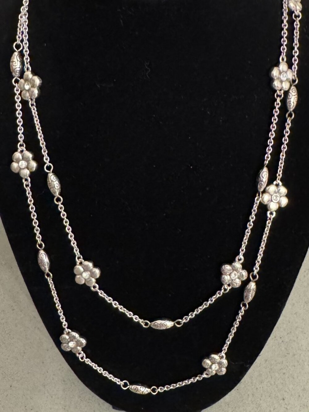 Brighton silver-tone daisy necklace with crystals on both sides